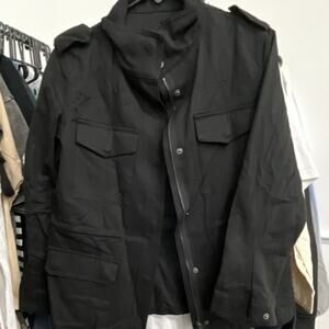 Women’s Military Style Jacket Button & Zipper Closure with Pockets Black Size S